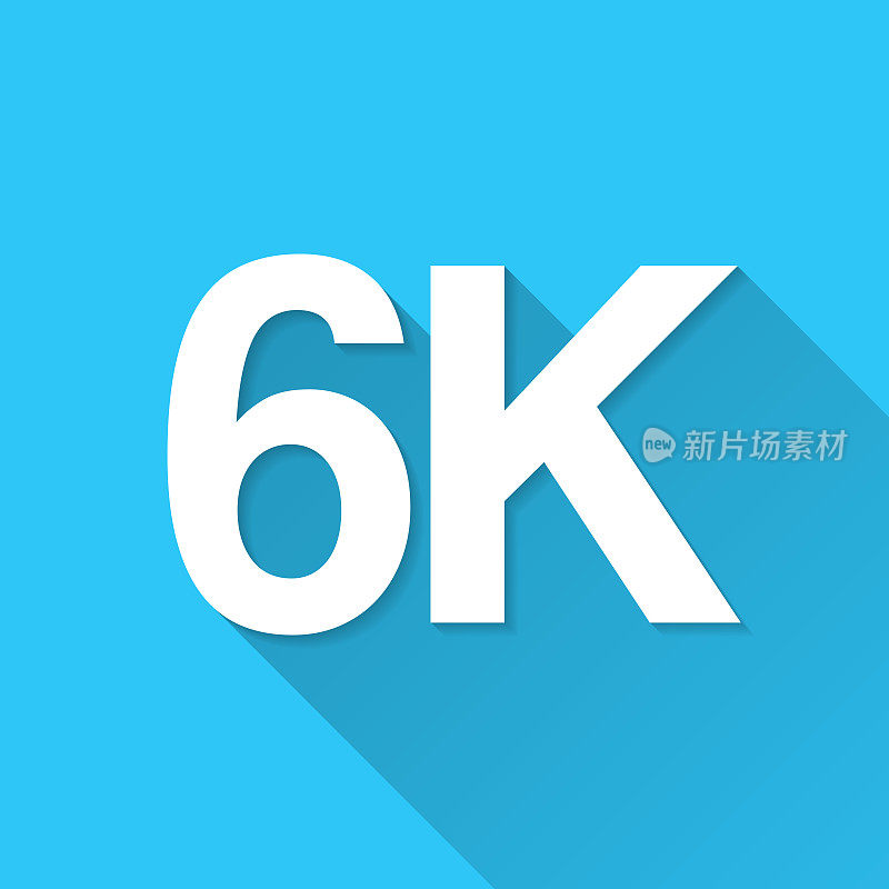 6K, 6000 - 6000。图标在蓝色背景-平面设计与长阴影